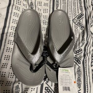 Silver glittery croc sandals